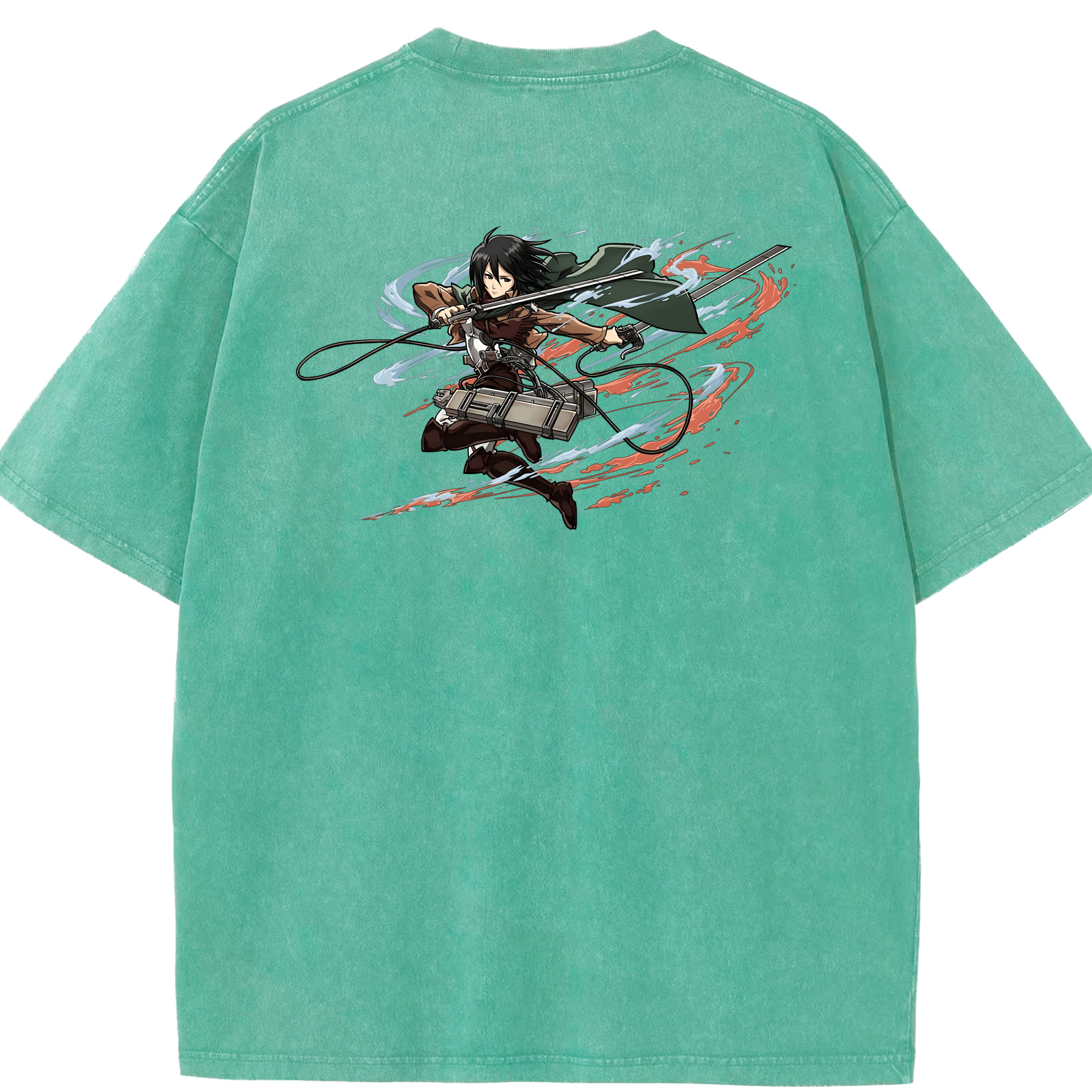 （画像用） 進撃の巨人 ミカサ·アッカーマン Attack on Titan Mikasa Ackerman 綿100% ヴィンテージ風 半袖Tシャツ（背面プリント）